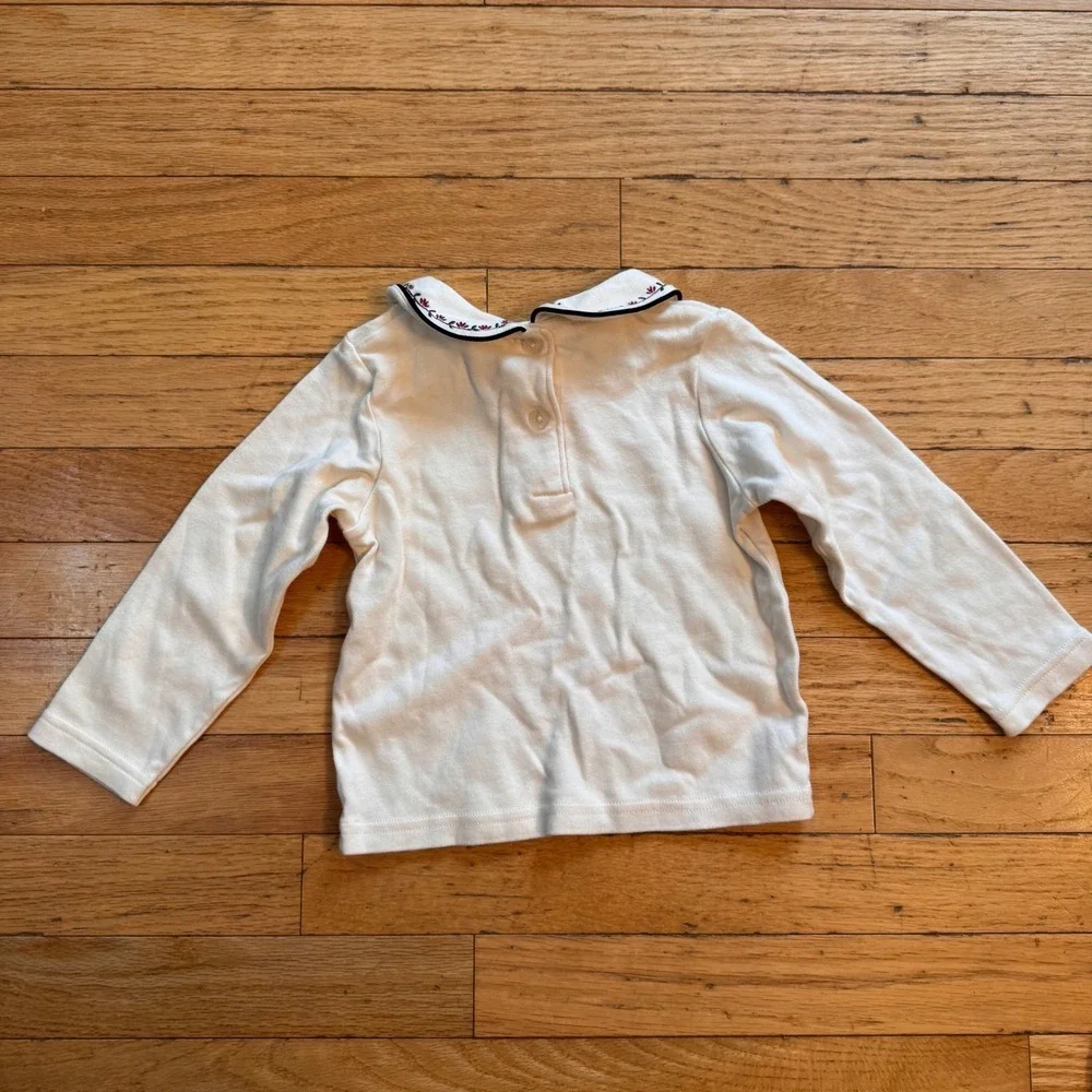 OshKosh Bgosh Girls 2T Cream Floral Embroidered Peter Pan Collar Top‎